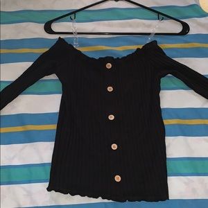 Black over the shoulder frilled top